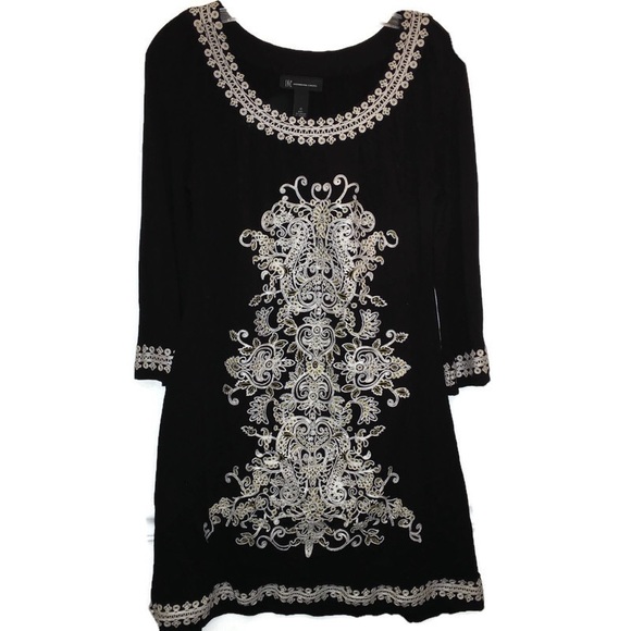 white and black embroidered dress
